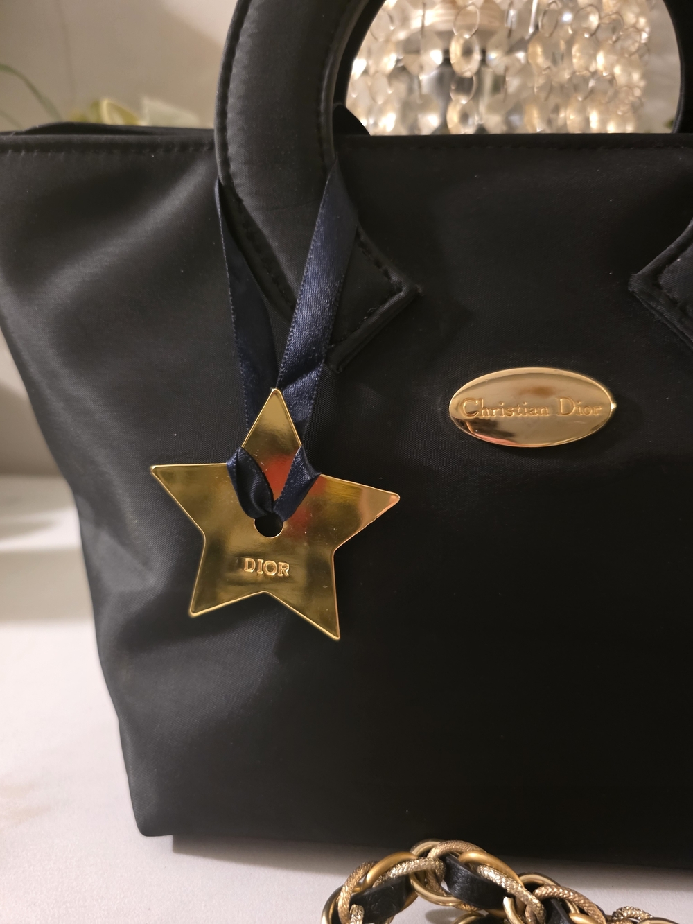 Dior Black Tote Bag with Gold Star Charm